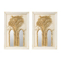 Set of Two 30" White and Gold Wood Framed Accent Mirrors on a white background