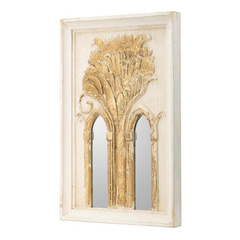 Set of Two 30" White and Gold Wood Framed Accent Mirrors on a white background