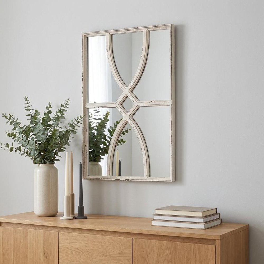 Set of Two White Wood Framed Accent Mirror in a home interior