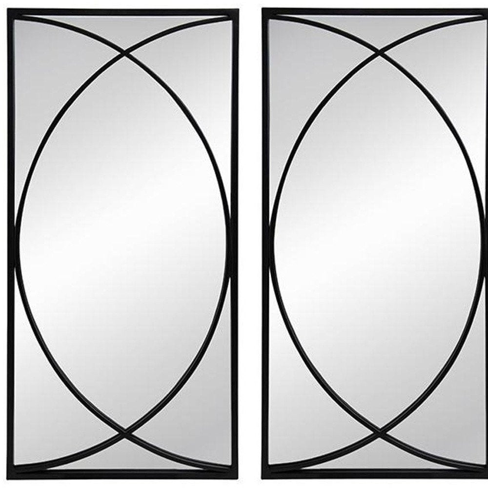 Set of Three Black Iron Framed Accent Mirror on a white background
