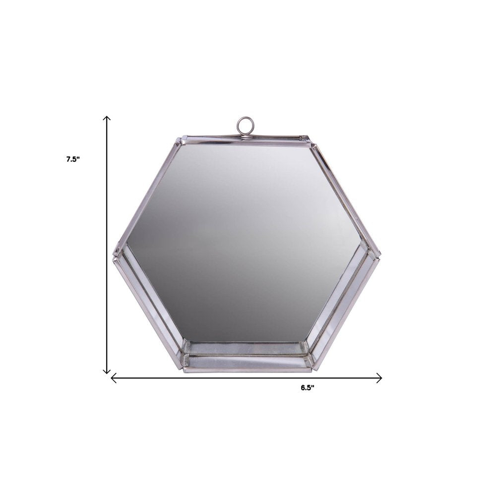 8" Silver Hexagon Steel Framed Accent Mirror on a white background
