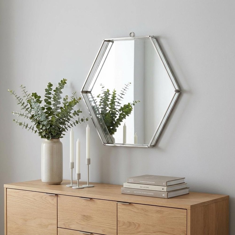 8" Silver Hexagon Steel Framed Accent Mirror