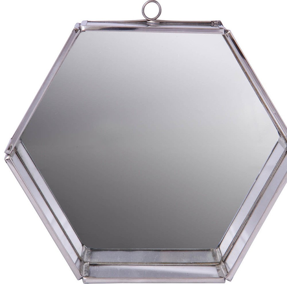 8" Silver Hexagon Steel Framed Accent Mirror on a white background