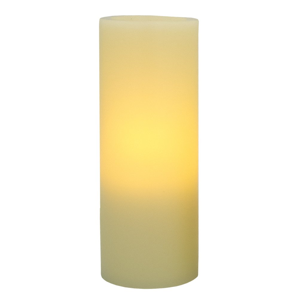 8" Ivory Flameless Pillar Candle - 8" H x 3" W x 3" D on a white background