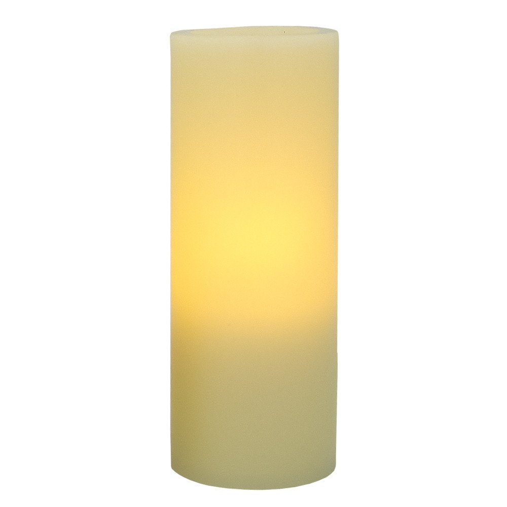 8" Ivory Flameless Pillar Candle - 8" H x 3" W x 3" D on a white background