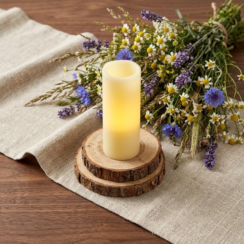 8" Ivory Flameless Pillar Candle - 8" H x 3" W x 3" D