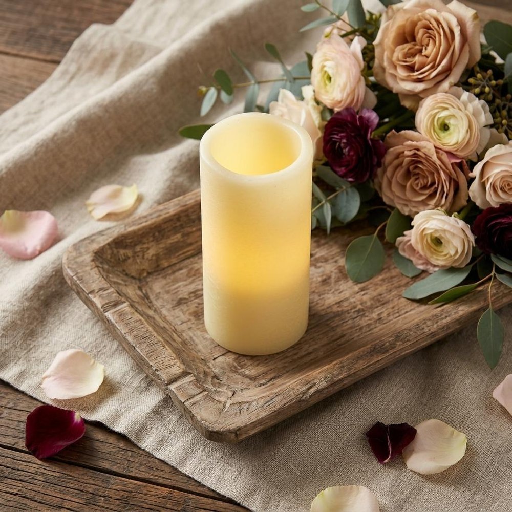 8" Ivory Flameless Pillar Candle - 8" H x 4" W x 4" D