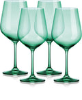 Set of Four Green Crystal Balloon Bowl Stemmed Red Wine Glass on a white background