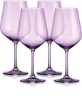 Set of Four Purple Crystal Balloon Bowl Stemmed Red Wine Glass on a white background