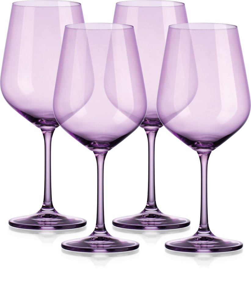 Set of Four Purple Crystal Balloon Bowl Stemmed Red Wine Glass on a white background