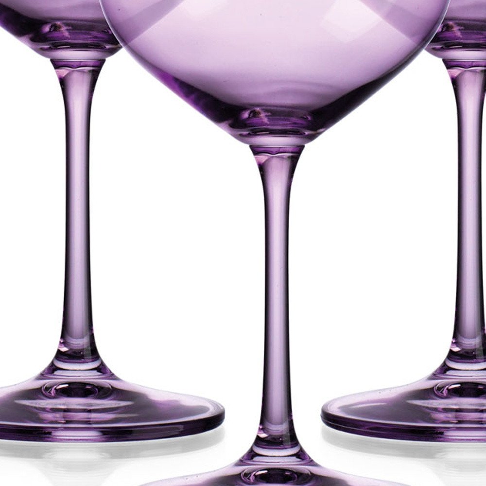 Set of Four Purple Crystal Balloon Bowl Stemmed Red Wine Glass on a white background