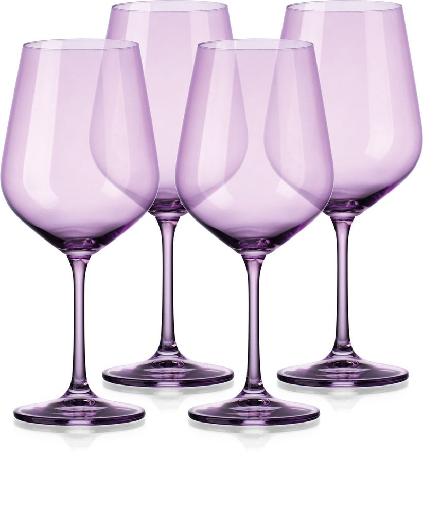 Set of Four Purple Crystal Balloon Bowl Stemmed Red Wine Glass on a white background