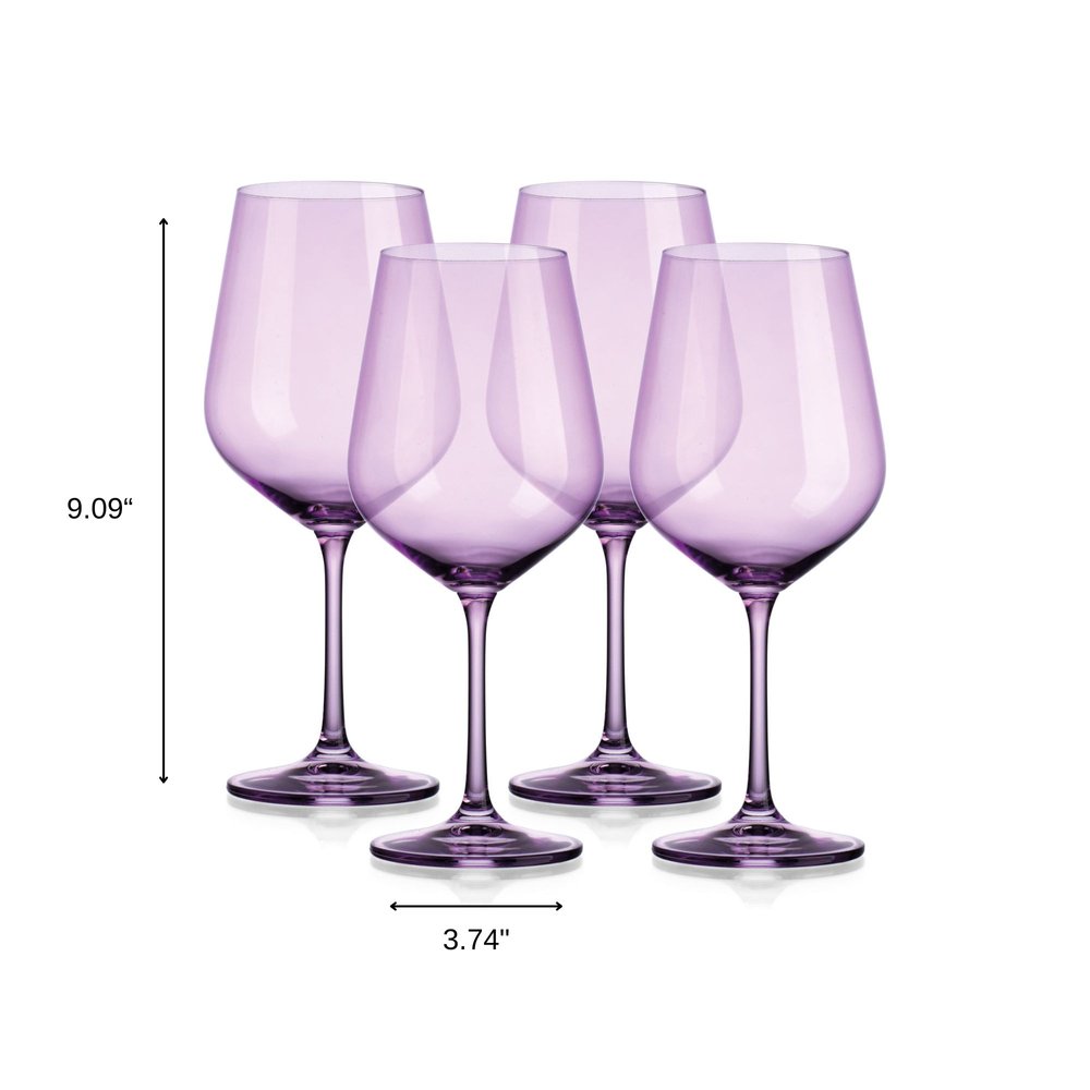 Set of Four Purple Crystal Balloon Bowl Stemmed Red Wine Glass on a white background