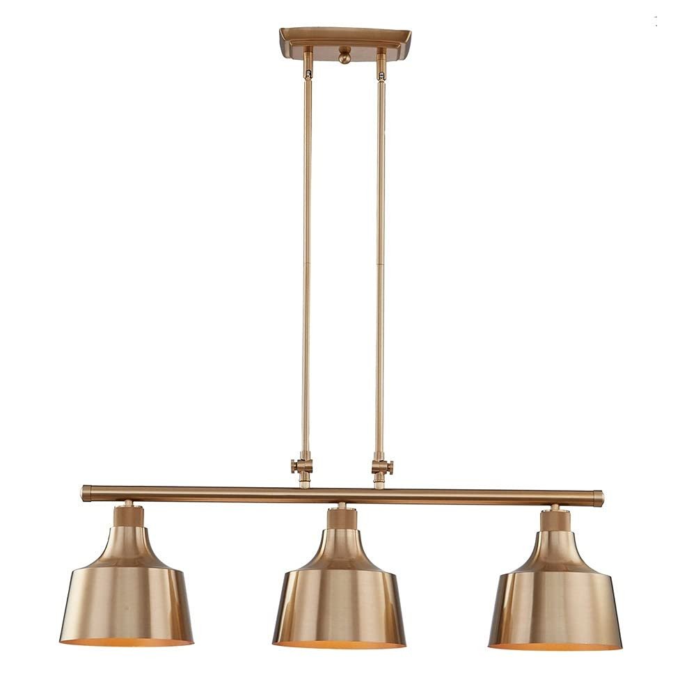 Gold Kitchen Island Three Light Metal Dimmable Chandelier With Gold Shades