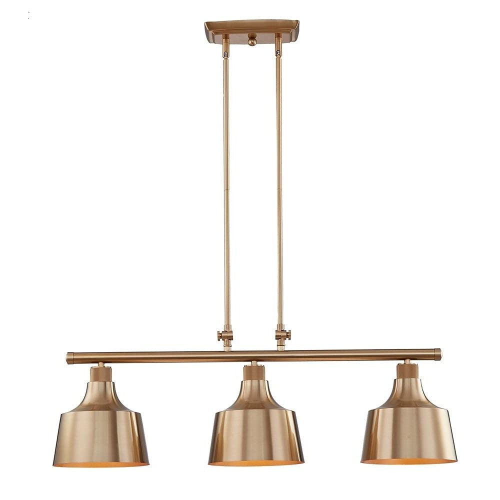 Gold Kitchen Island Three Light Metal Dimmable Chandelier With Gold Shades