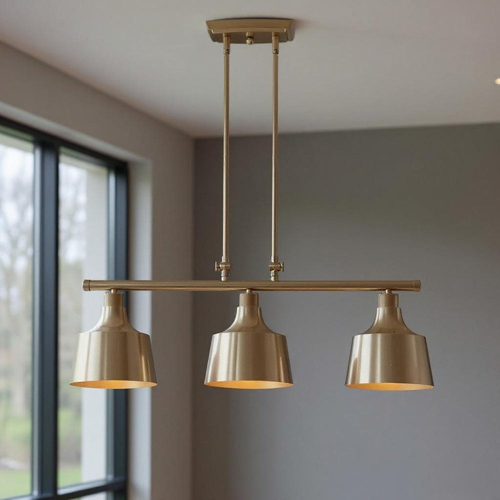 Gold Kitchen Island Three Light Metal Dimmable Chandelier With Gold Shades