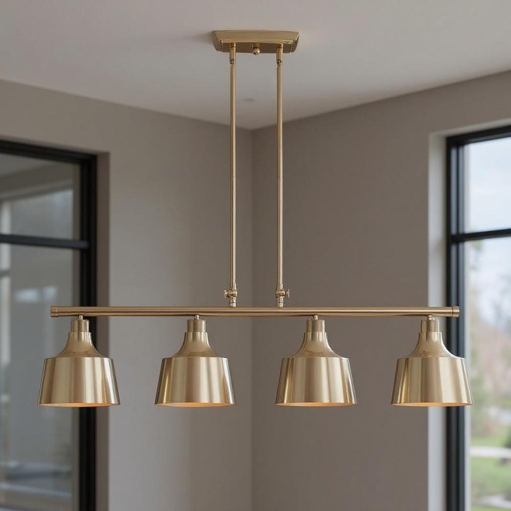 Gold Kitchen Island Four Light Metal Dimmable Chandelier With Gold Shades