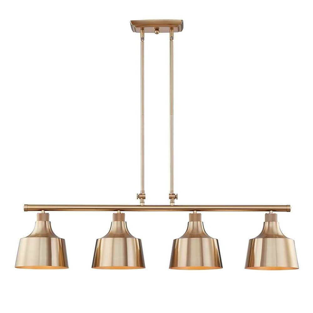 Gold Kitchen Island Four Light Metal Dimmable Chandelier With Gold Shades