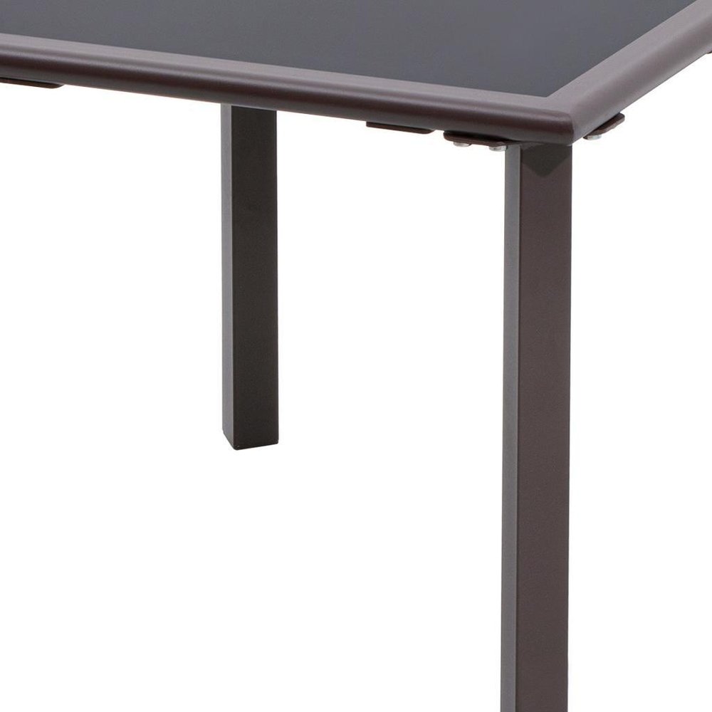 18" Black Square Glass Outdoor Side Table. Outdoor table isolated on a plain white background, showing a black glass surface.