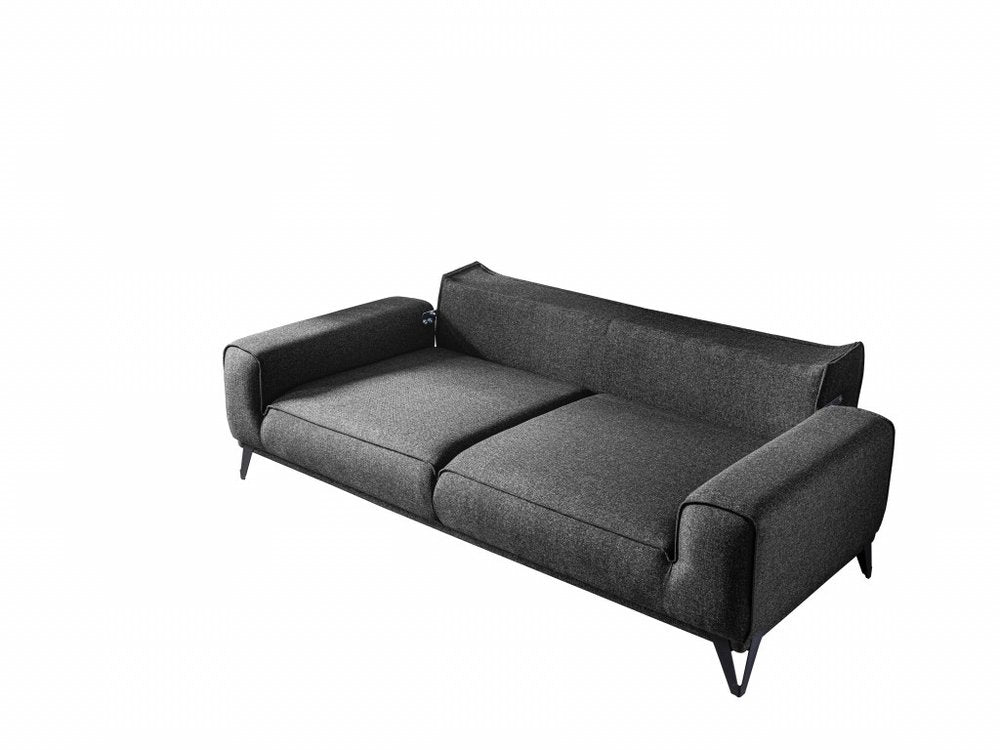 90" Dark Gray Linen Sleeper Sofa And Toss Pillows With Silver Legs on a white background