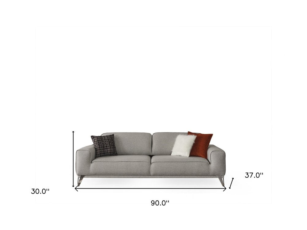 90" Light Gray Linen Sleeper Sofa With Toss Pillows on a white background