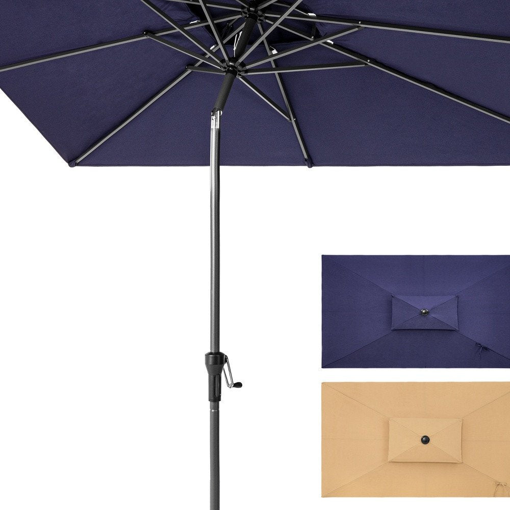 10' Navy Blue Polyester Rectangular Tilt Market Patio Umbrella