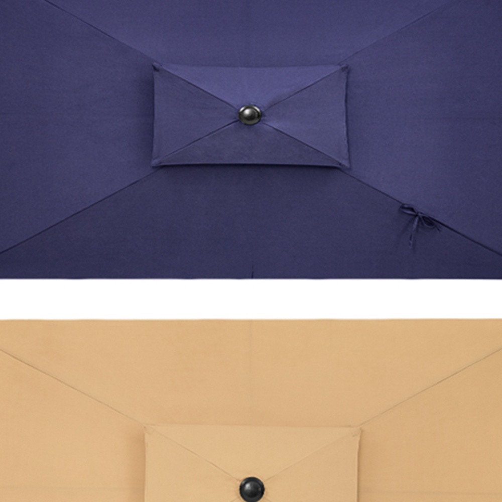 10' Tan Polyester Rectangular Tilt Market Patio Umbrella. Outdoor umbrella in navy fabric.