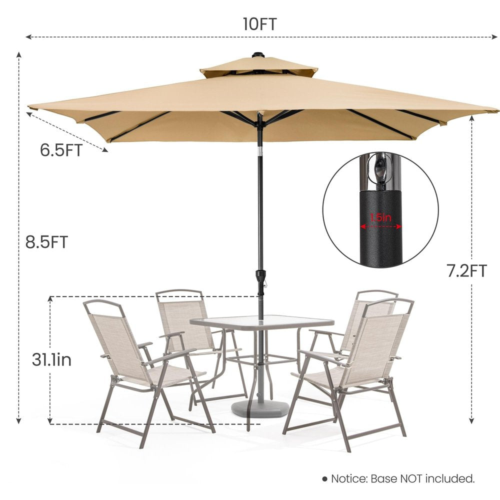 10' Tan Polyester Rectangular Tilt Market Patio Umbrella. Outdoor umbrella isolated on a plain white background, showing a cream fabric surface.