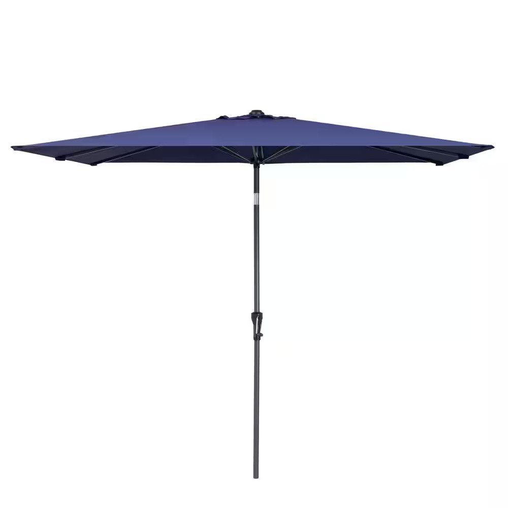 Navy blue rectangular patio umbrella with a dark pole, isolated on a white background.