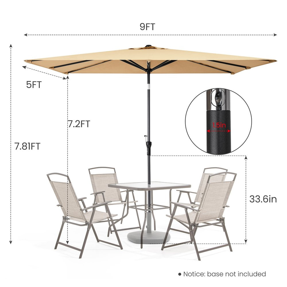 9' Tan Polyester Rectangular Tilt Market Patio Umbrella - 6.10" H x 63.19" W x 6.50" D