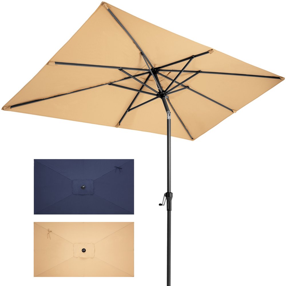 9' Tan Polyester Rectangular Tilt Market Patio Umbrella - 6.10" H x 63.19" W x 6.50" D
