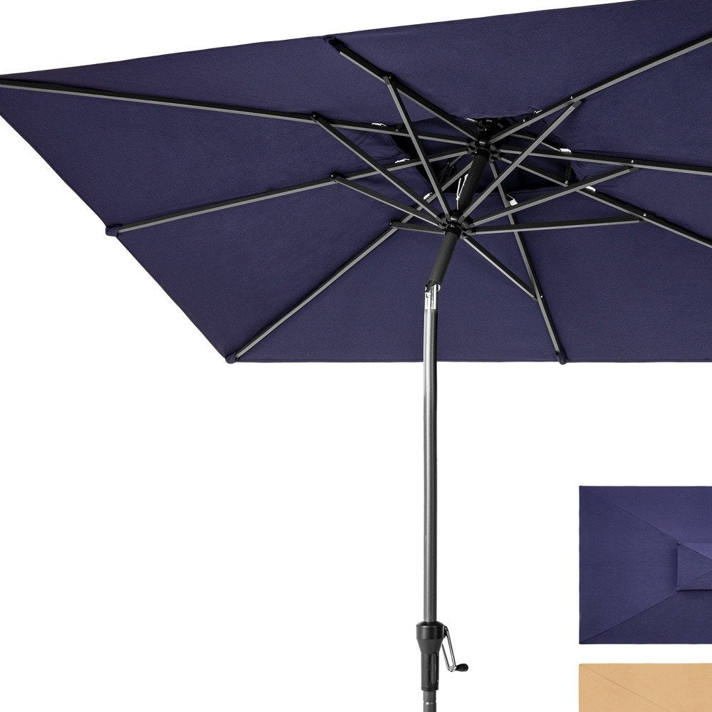 9' Navy Blue Polyester Rectangular Tilt Market Patio Umbrella - 6.10" H x 66.34" W x 6.50" D