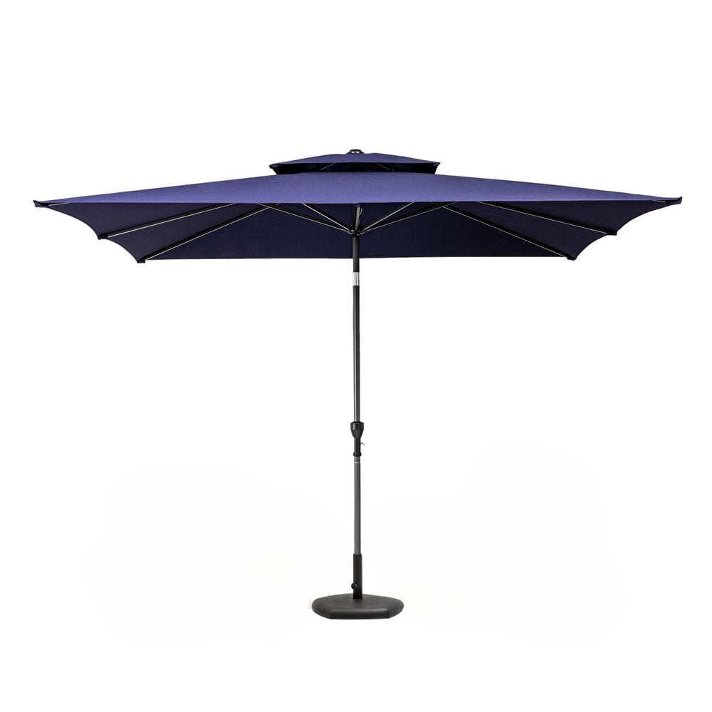 9' Navy Blue Polyester Rectangular Tilt Market Patio Umbrella - 6.10" H x 66.34" W x 6.50" D