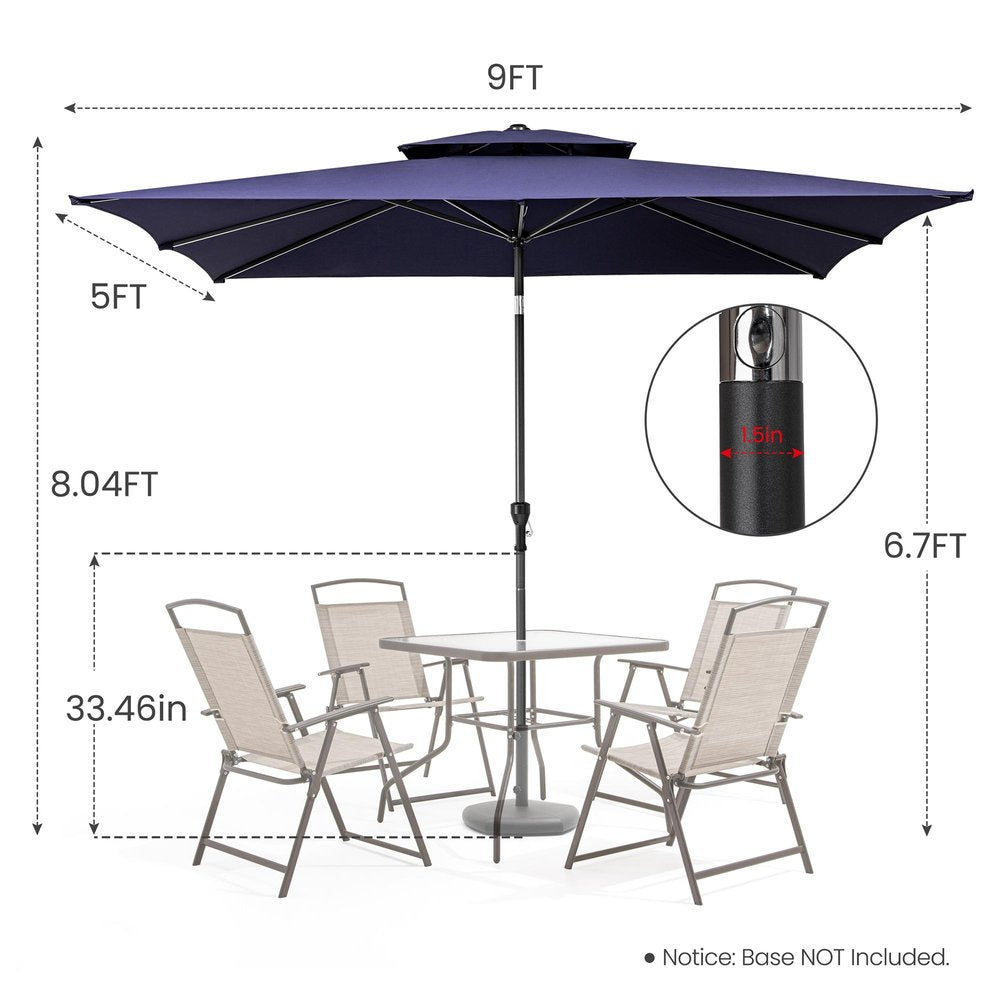 9' Navy Blue Polyester Rectangular Tilt Market Patio Umbrella - 6.10" H x 66.34" W x 6.50" D
