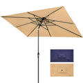 9' Tan Polyester Rectangular Tilt Market Patio Umbrella - 6.10" H x 66.34" W x 6.50" D on a white background