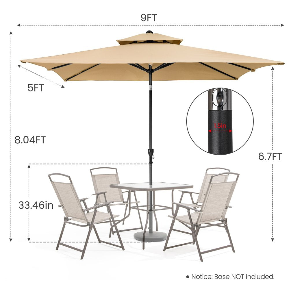 9' Tan Polyester Rectangular Tilt Market Patio Umbrella - 6.10" H x 66.34" W x 6.50" D