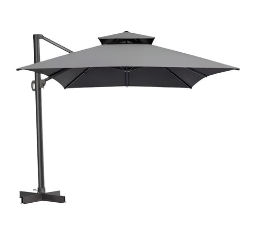 13' Gray Polyester Rectangular Tilt Cantilever Patio Umbrella with Stand