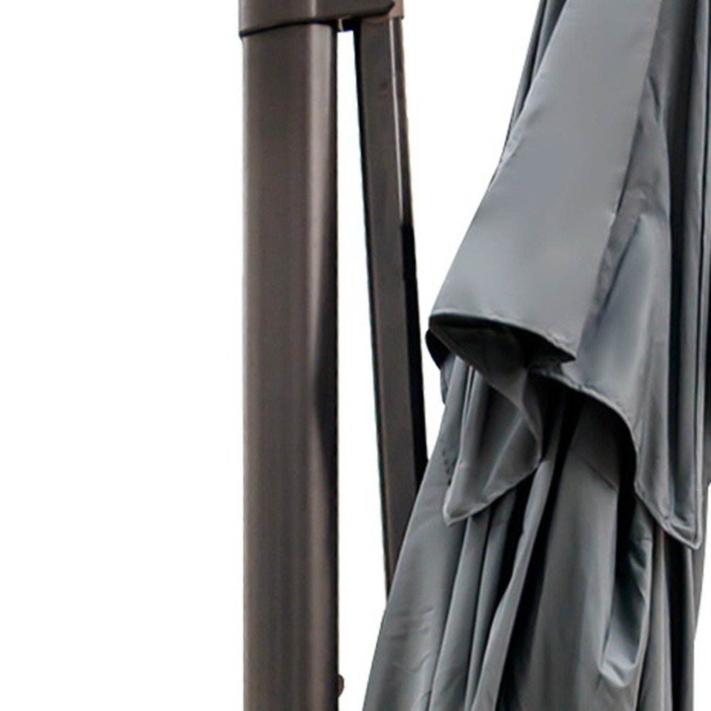 13' Gray Polyester Rectangular Tilt Cantilever Patio Umbrella with Stand. Outdoor umbrella in gray fabric.