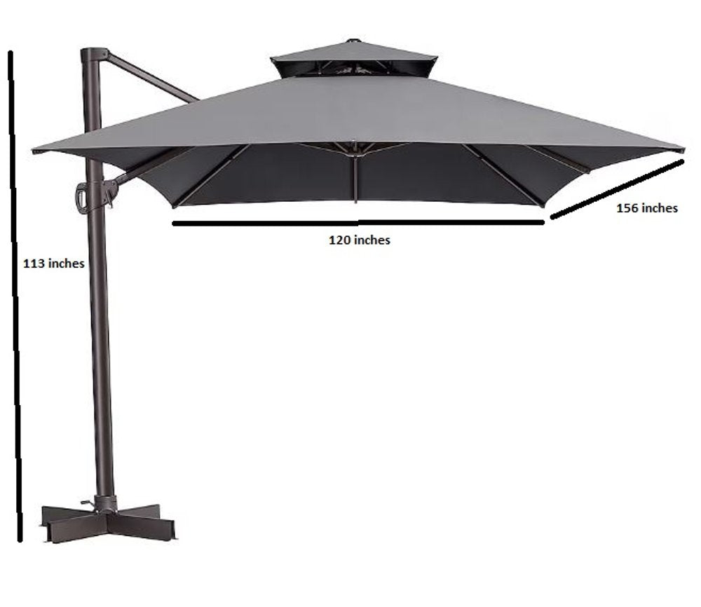 13' Gray Polyester Rectangular Tilt Cantilever Patio Umbrella with Stand
