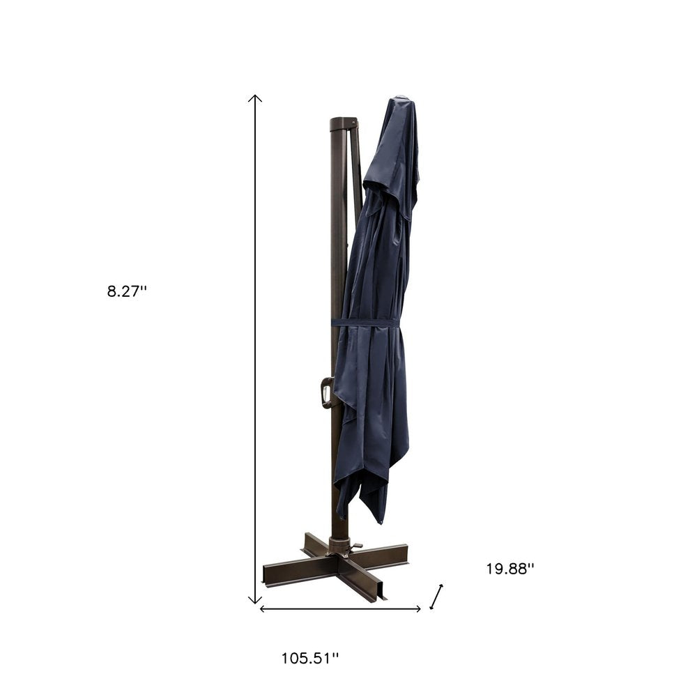13' Navy Blue Polyester Rectangular Tilt Cantilever Patio Umbrella with Stand