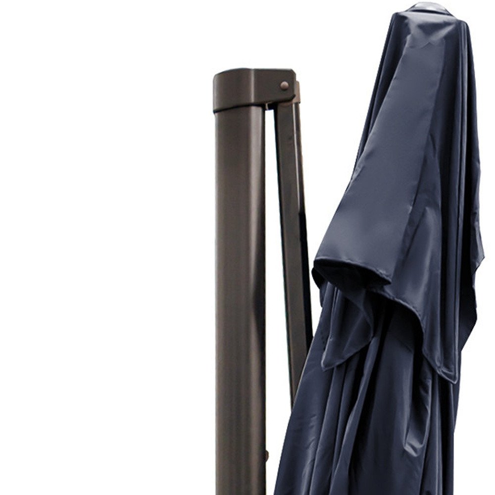 13' Navy Blue Polyester Rectangular Tilt Cantilever Patio Umbrella with Stand