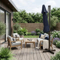 13' Navy Blue Polyester Rectangular Tilt Cantilever Patio Umbrella with Stand