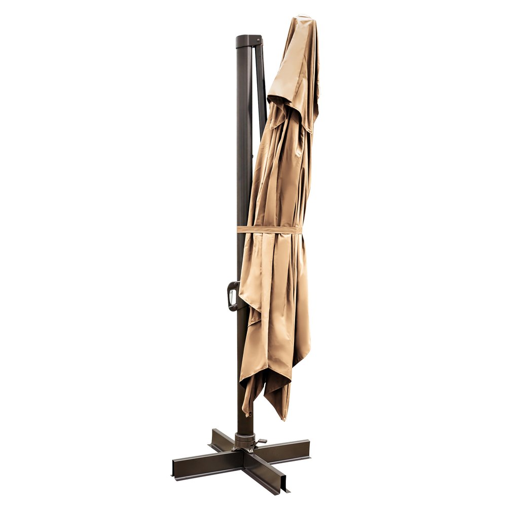 13' Tan Polyester Rectangular Tilt Cantilever Patio Umbrella with Stand