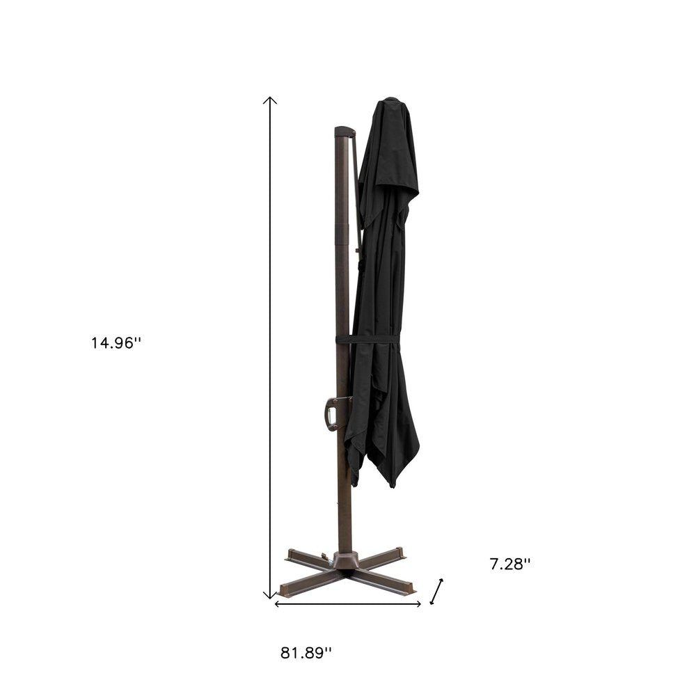 10' Black Polyester Square Tilt Cantilever Patio Umbrella with Stand