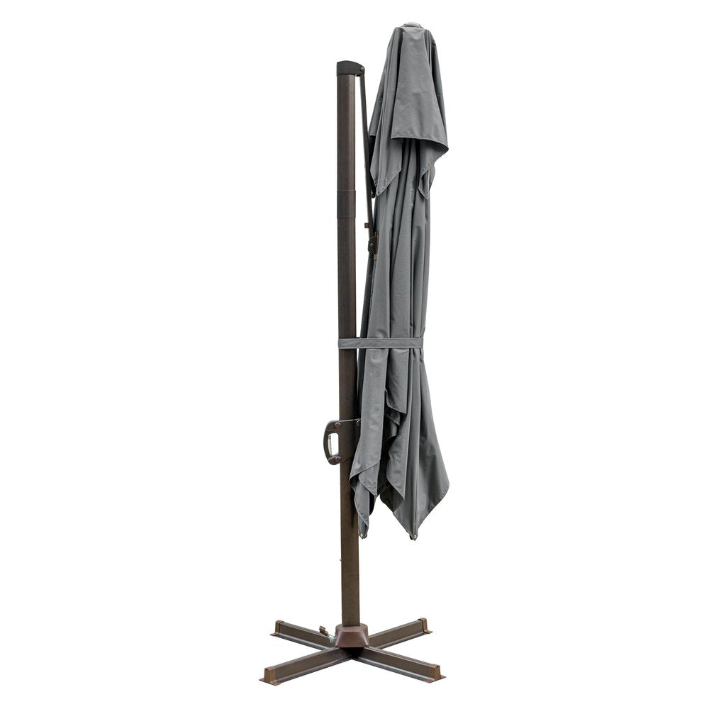 10' Gray Polyester Square Tilt Cantilever Patio Umbrella with Stand