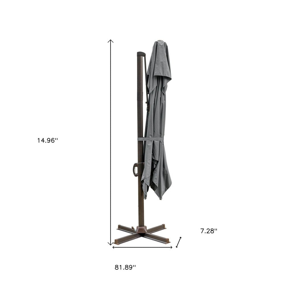 10' Gray Polyester Square Tilt Cantilever Patio Umbrella with Stand