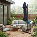 10' Navy Blue Polyester Square Tilt Cantilever Patio Umbrella with Stand