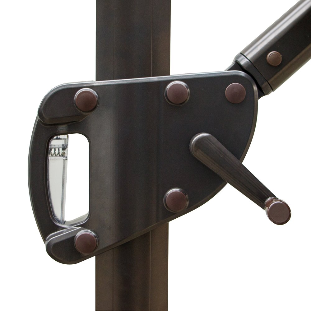 10' Tan Polyester Square Tilt Cantilever Patio Umbrella with Stand