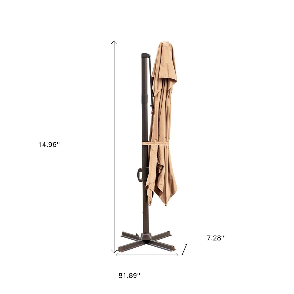 10' Tan Polyester Square Tilt Cantilever Patio Umbrella with Stand