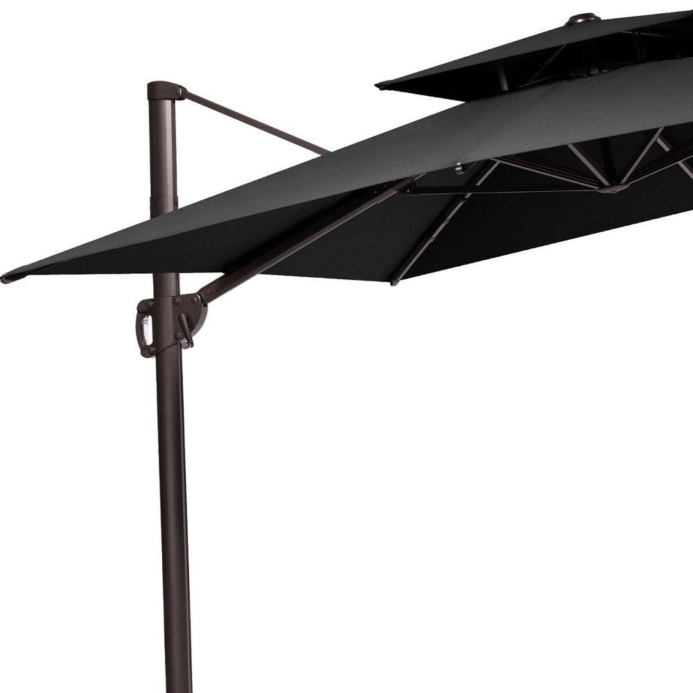 11' Black Polyester Round Tilt Cantilever Patio Umbrella with Stand